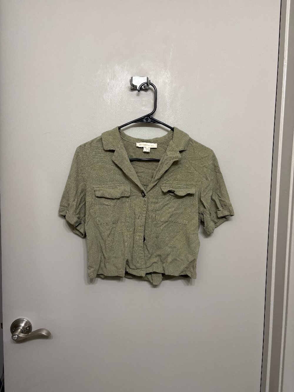 Cropped green button down shirt